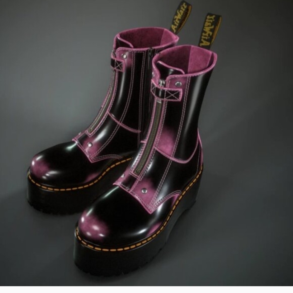 Dr. Martens Black and Deep Pink Platform Zip Ankle Boots